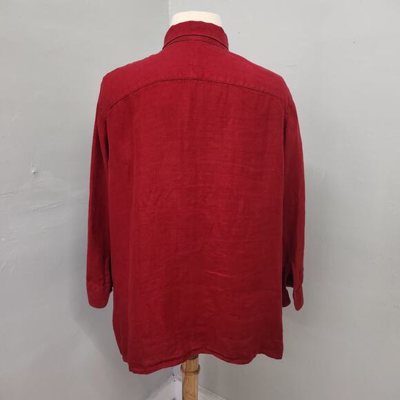 Lauren Ralph Lauren 2X 100% Linen Button Up Red Blouse Embroidered Logo - Picture 4 of 10